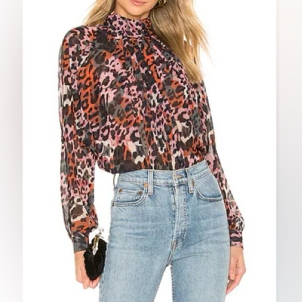 House of Harlow 1960 X Revolve Sheer Regal High‎ Neck Animal Print Dalys Blouse